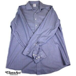 Brooks Brothers Regent Dress Shirt Blue Gingham Cotton Non Iron 17 6/7